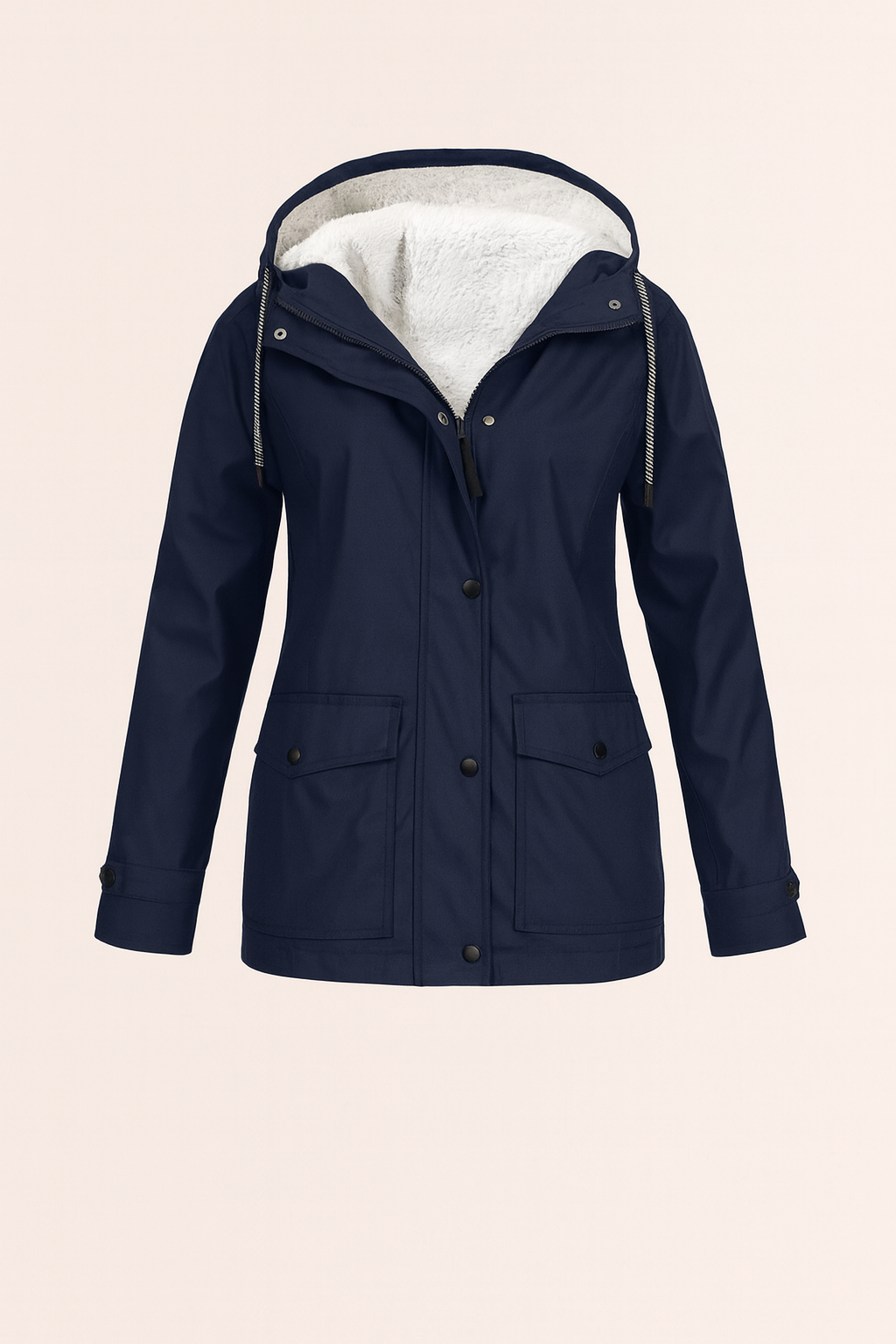 Cozy women's hooded utility winter jacket, mid-length design for maximum warmth and style.
