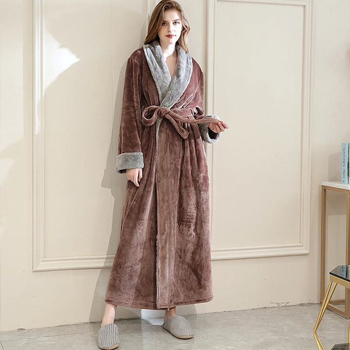 Cozy women's bathrobe for relaxing at home; plush, stylish ladies sleepwear.