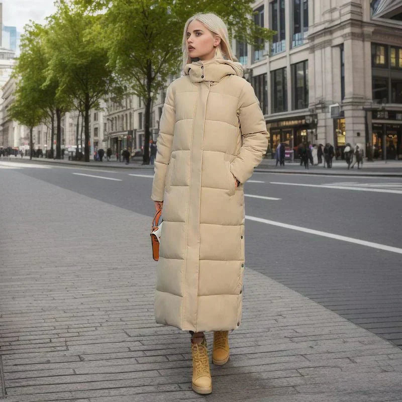 Elegant women's long winter coat, Isabella style, chic design for ultimate warmth & fashion.