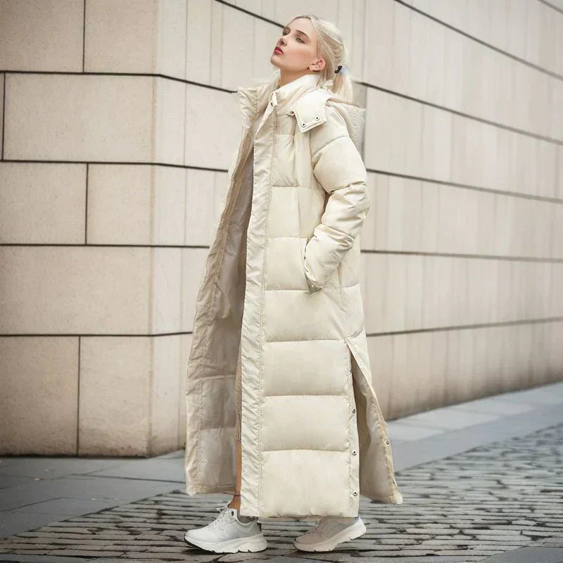 Isabella long winter coat for women, stylish, ultimate warmth, elegant cold weather outerwear.