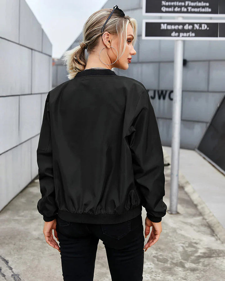 Lightweight bomber jacket for women, comfortable & stylish casual fashion staple.