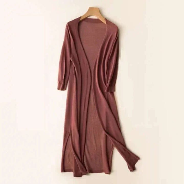 Women's lightweight knit open front cardigan, long sleeve, versatile layering piece for comfort.