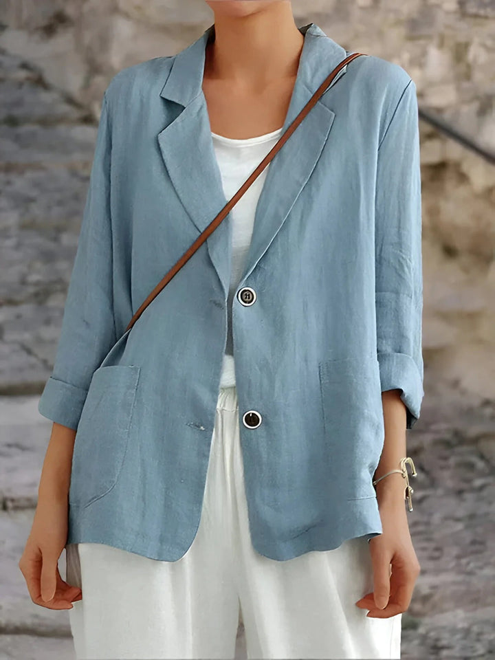 Elegant women's linen blazer. Versatile, casual yet stylish jacket. Ideal for spring fashion & breathable summer comfort.