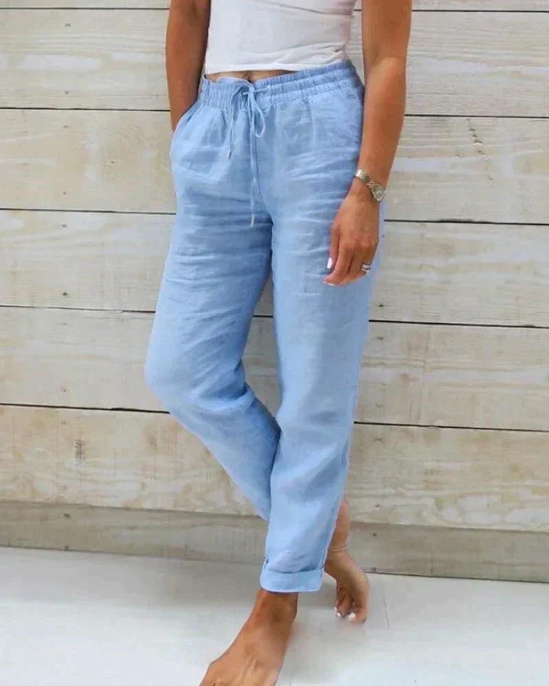 Women's lightweight linen summer trousers by Hannah, perfect for casual comfort & everyday style.