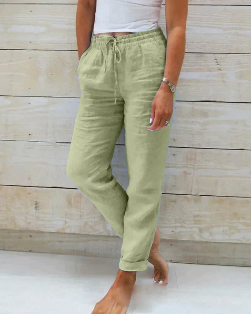 Hannah women's lightweight linen summer trousers, perfect versatile pants for casual wear, everyday fashion & travel.