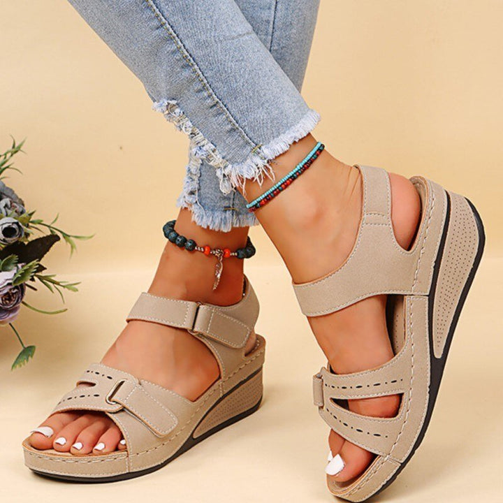 Detail of the slip-resistant sole on women's lightweight comfort sandals