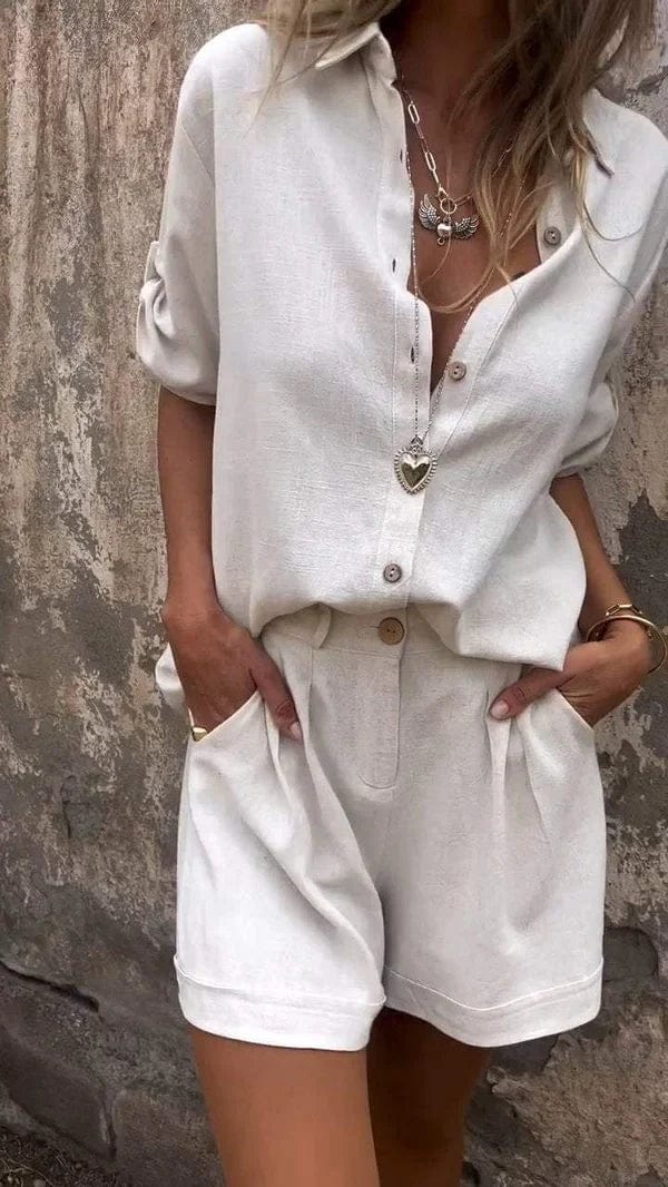 Women's lightweight shorts & top set for casual comfort. Perfect two-piece summer loungewear outfit.