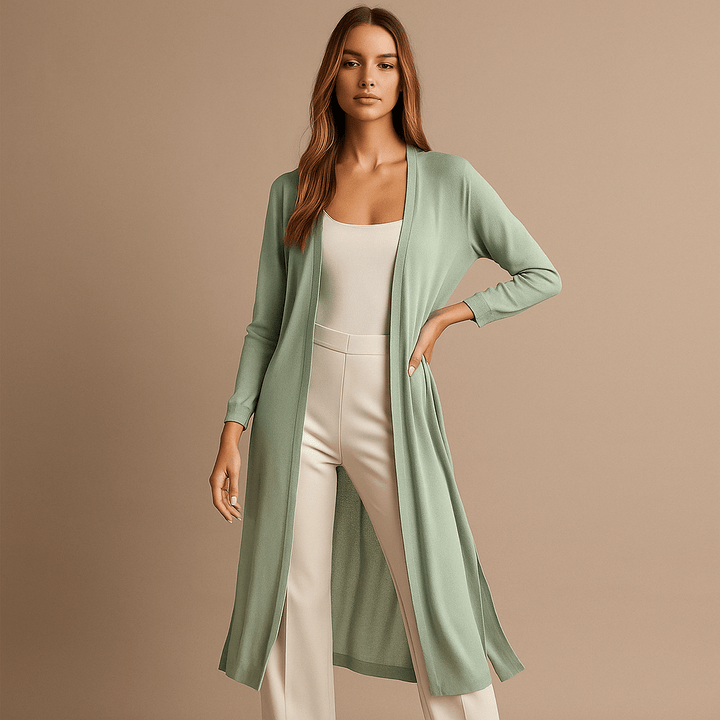 Fall/winter essential: women's long knit cardigan, cozy and warm outerwear for cold weather.
