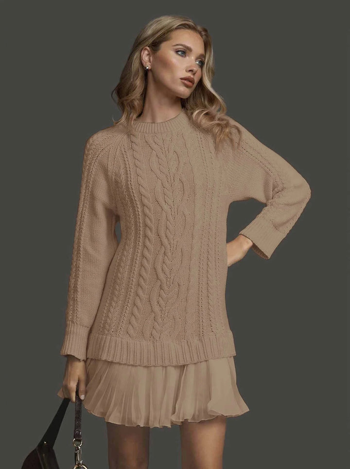 Stylish long sleeve winter dress for women, perfect for cold weather. Features a textured bodice & pleated hem, day to night.