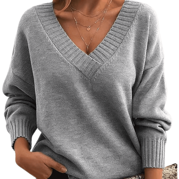 Cozy women's V-neck cashmere sweater, a warm, soft & luxurious knit for winter comfort.