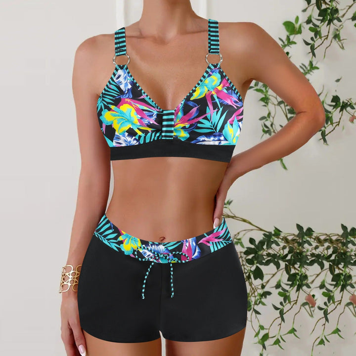 Stylish women's swimwear: two-piece nautical bikini set with adjustable top for beach fun.