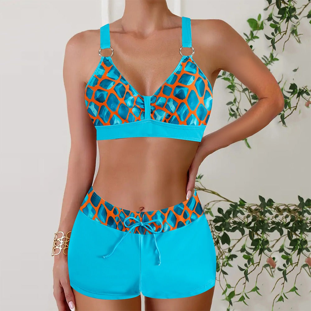 Elegant women's swimwear: adjustable nautical bikini top & matching bottom set.