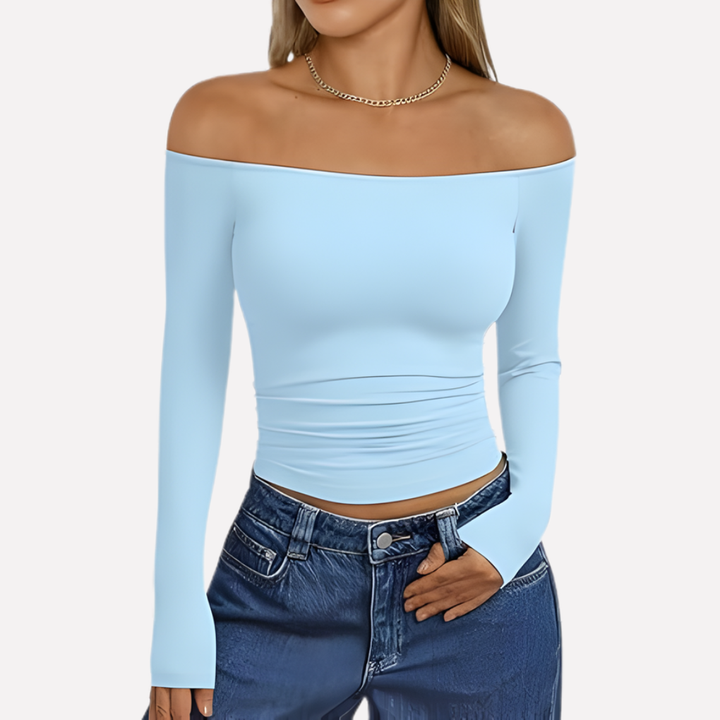 Casual women's off-shoulder long sleeve top, perfect for daily wear, brunches, or relaxed evenings.