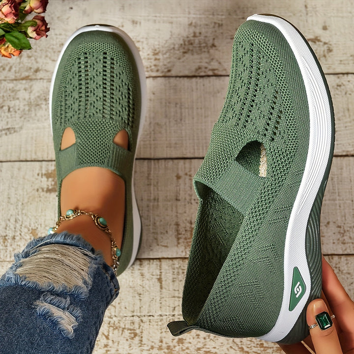 Ergonomic women's walking shoes, slip-on style with cushioned support for pain relief.