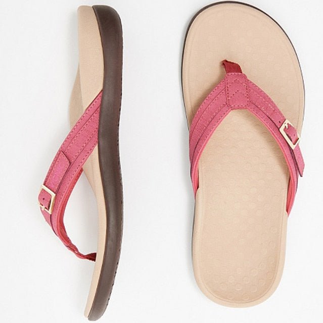 Women's orthopedic flip flops with arch support, adjustable straps, and stylish design for summer comfort.