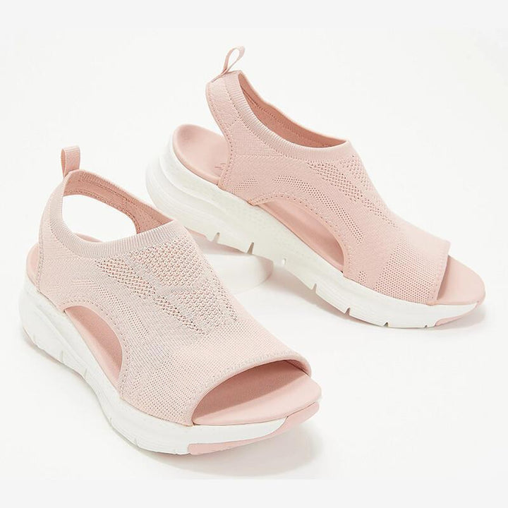 Top view of women's comfort sandals, highlighting arch support and durable sport design.