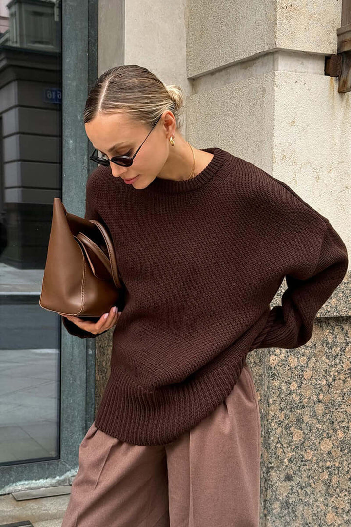 Cozy charcoal oversized sweater for women, essential winter knit.