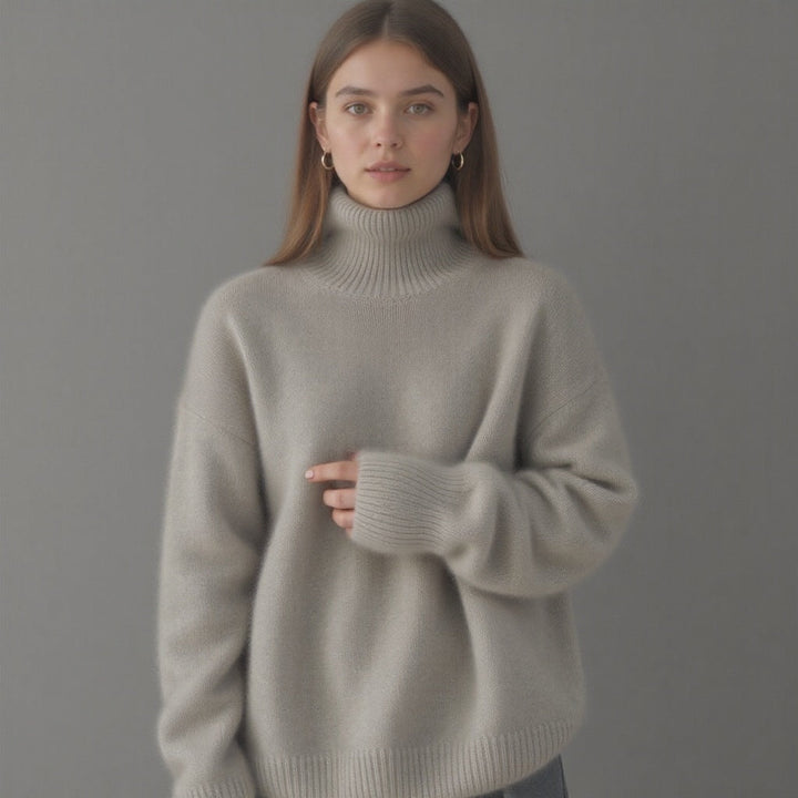 Women's oversized turtleneck sweater, providing cozy warmth and chic style for winter comfort.