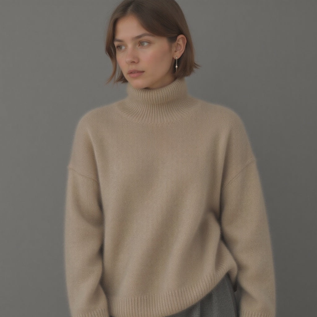 Casual comfort meets chic: Women's oversized turtleneck sweater, a stylish knit for winter fashion.