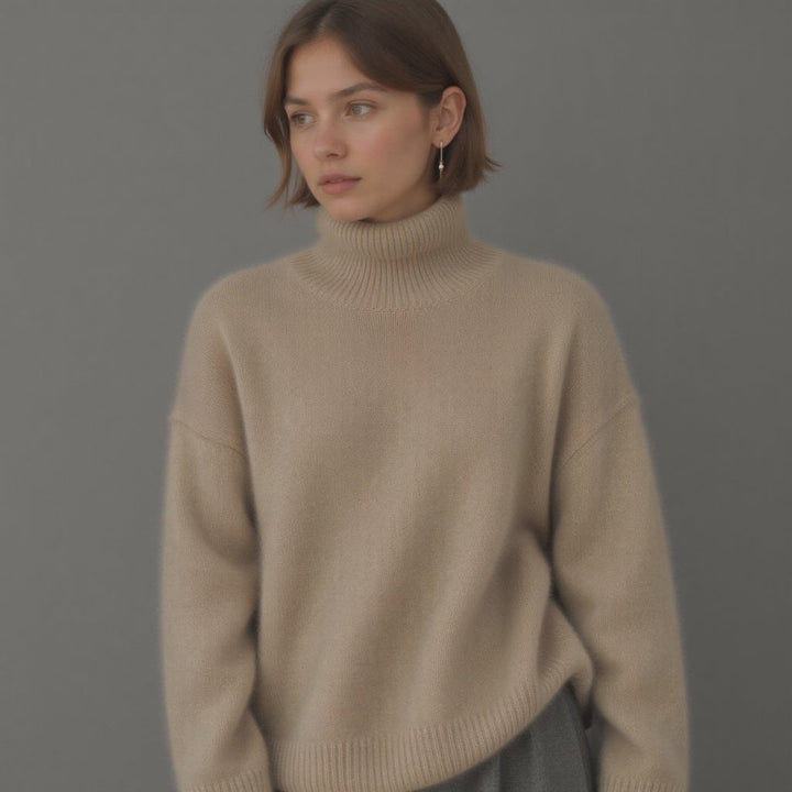 Casual comfort meets chic: Women's oversized turtleneck sweater, a stylish knit for winter fashion.