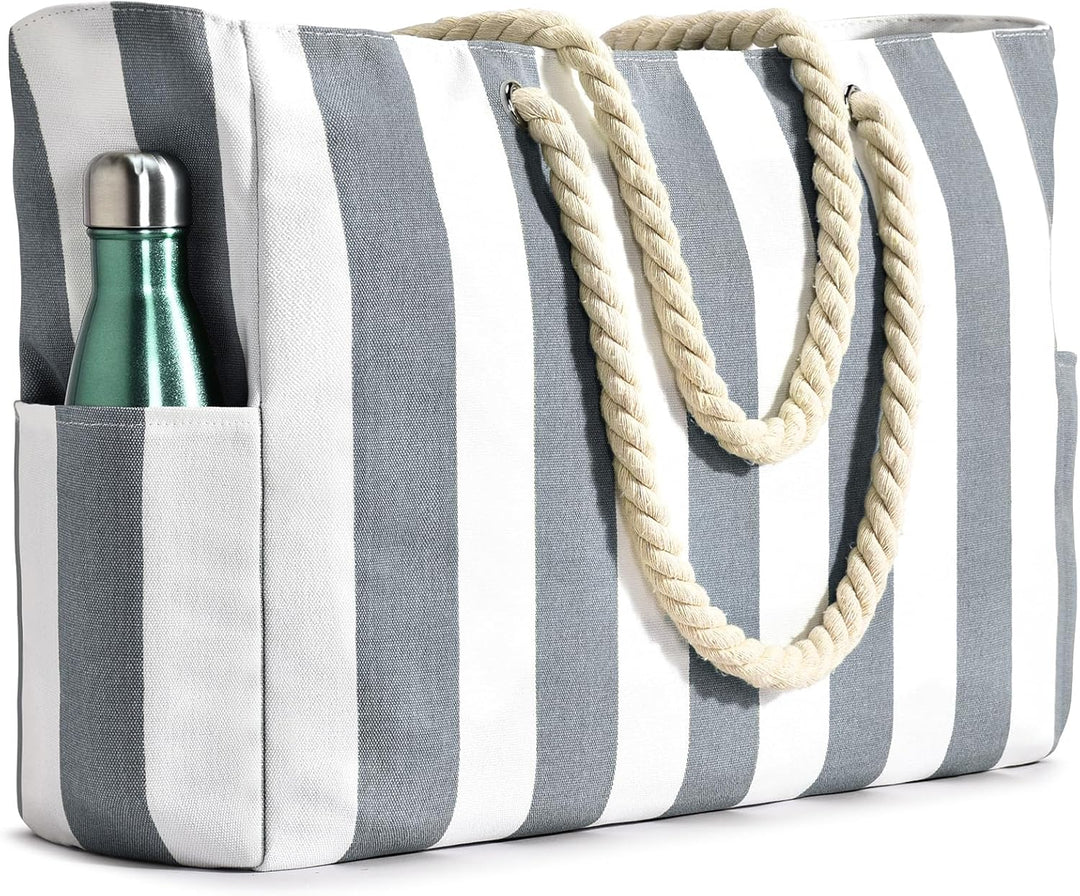 Women's travel-friendly beach tote, sandproof & waterproof, large capacity.