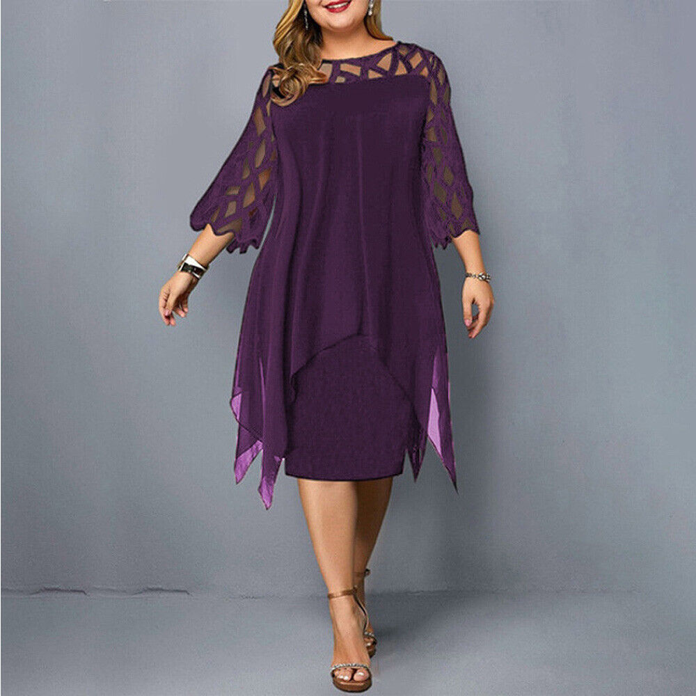 Women's plus size flowy midi dress, comfortable and elegant for curvy fashion.