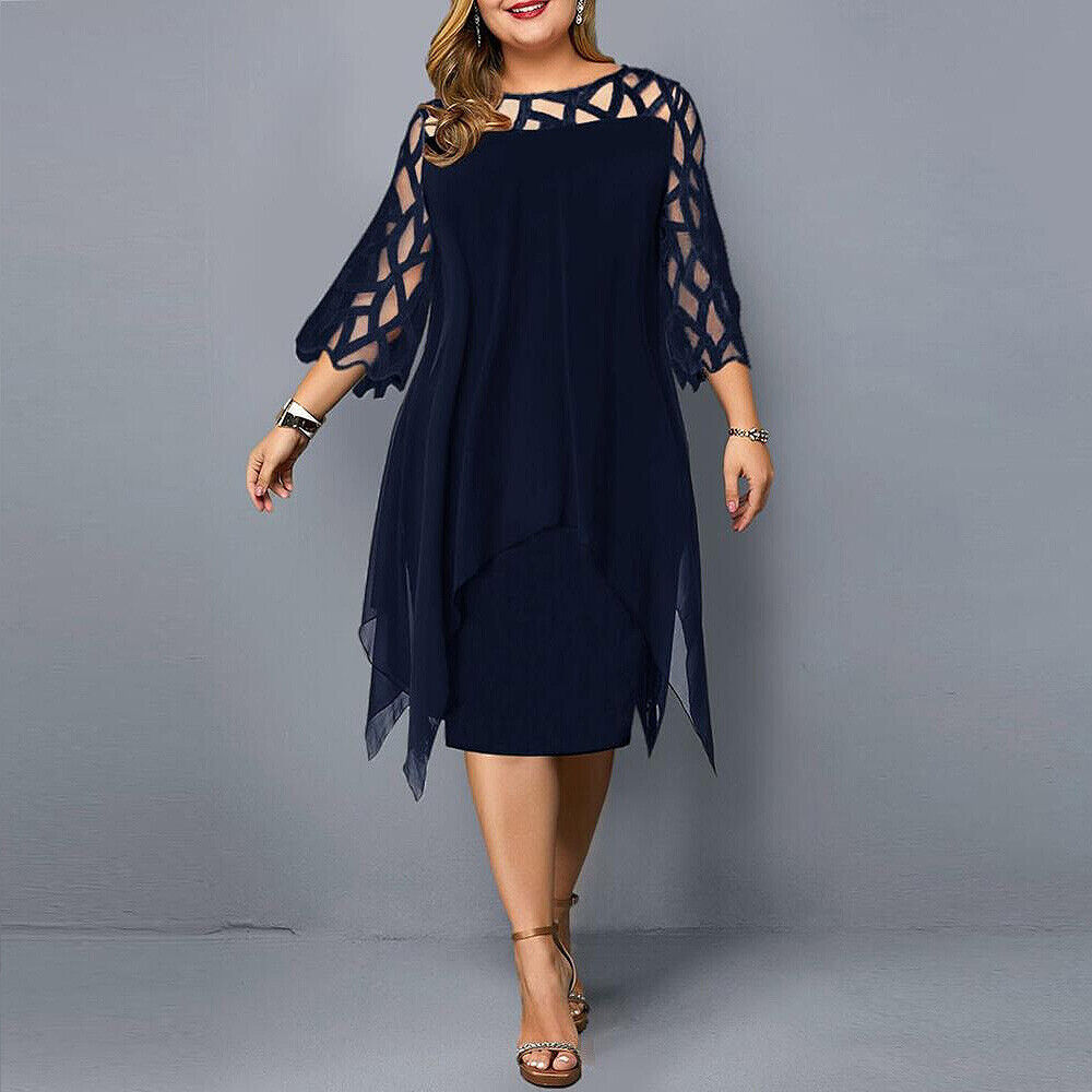 Purple plus size flowy midi dress. Versatile and chic for women's casual elegant style.