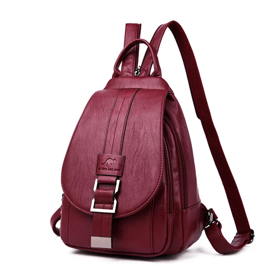 Women's premium water-resistant leather backpack; stylish & versatile for daily use.