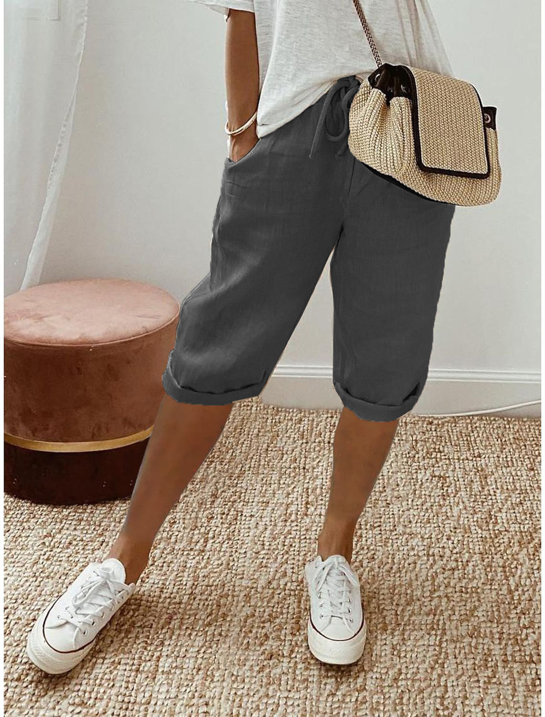 Comfortable women's capri pants, relaxed mid-calf fit, ideal for ladies' everyday & travel fashion.