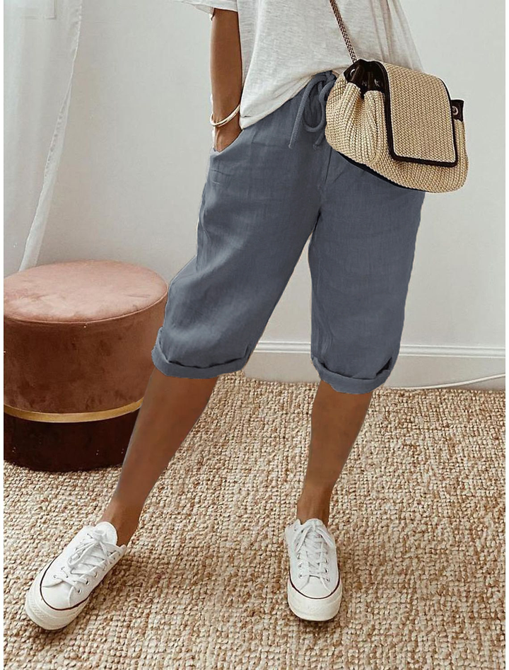 Breathable cotton-blend relaxed fit capri pants, soft and comfortable for summer casual wear.