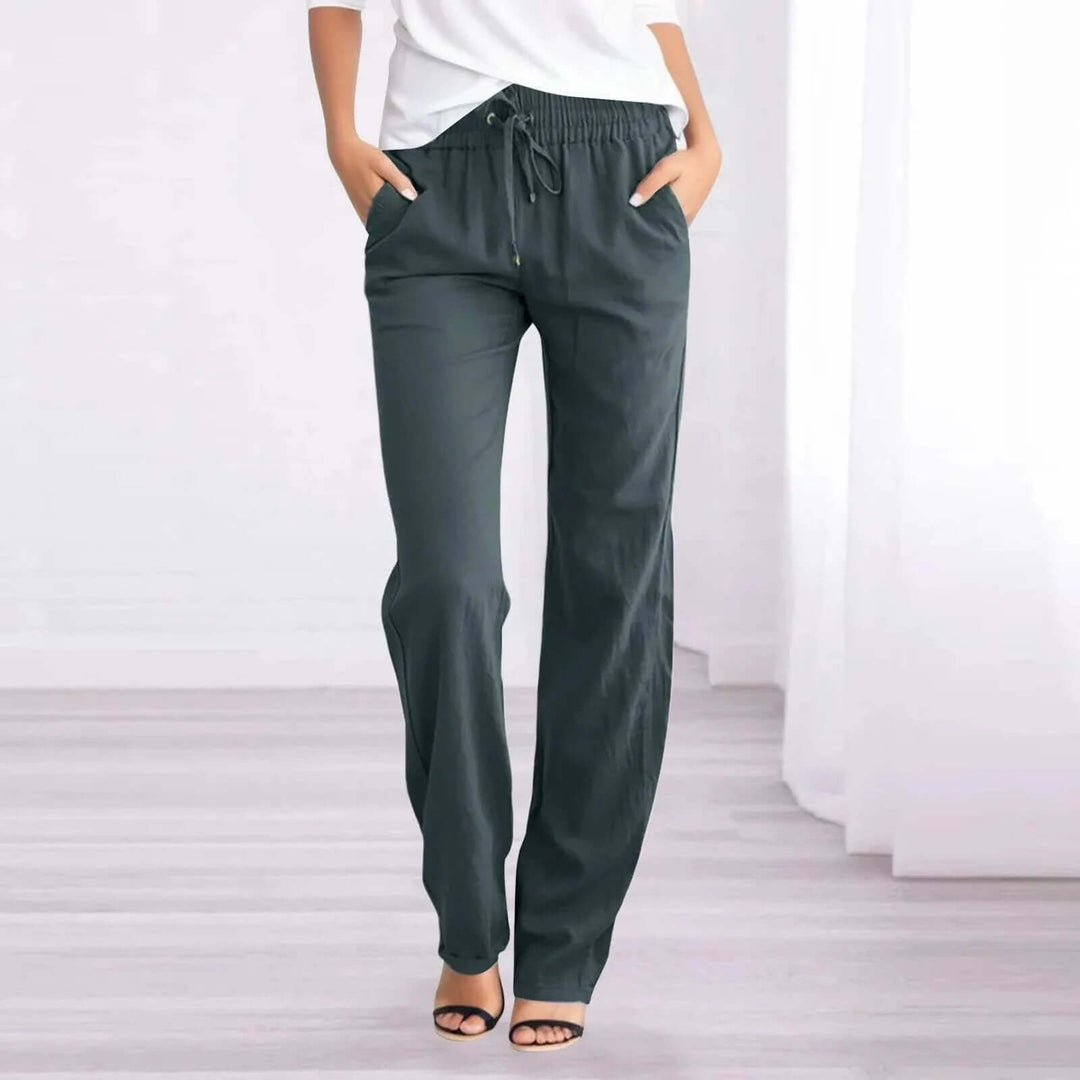 Breathable fabric women's straight leg pants, relaxed fit, ideal for casual and everyday comfort.