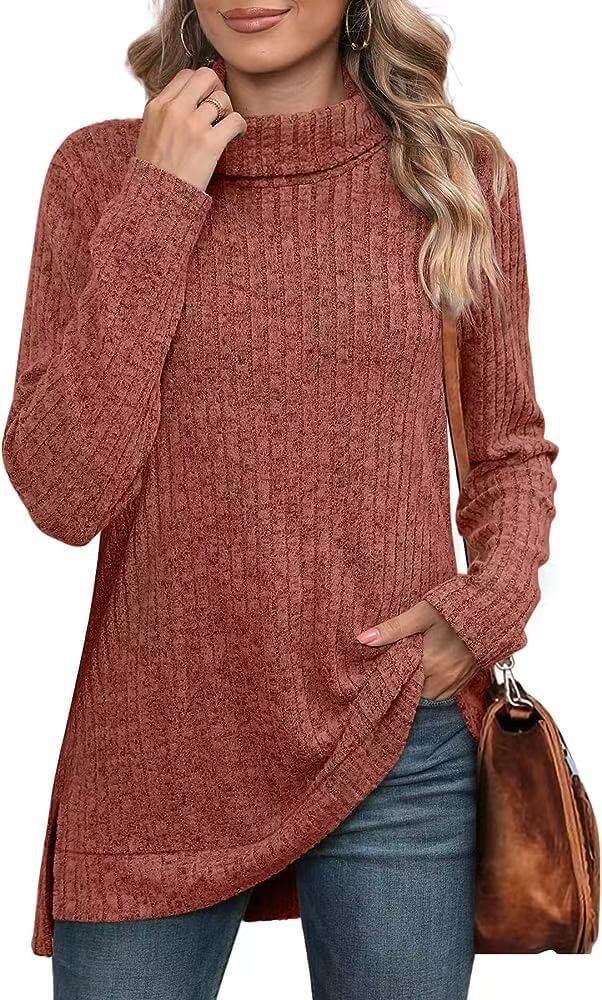 Comfortable women's relaxed fit long sleeve pullover sweater for effortless style. Soft knit polyester top for everyday fashion.