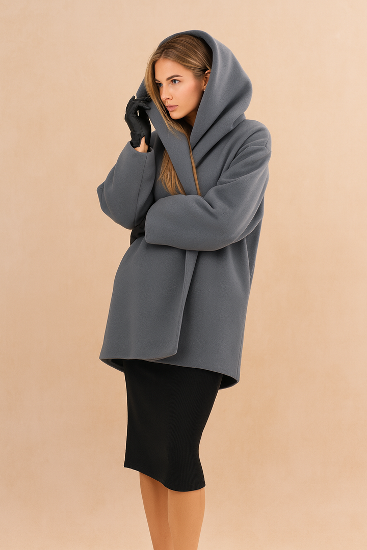 Casual women's open-front winter jacket, relaxed fit, versatile modern city style outerwear.