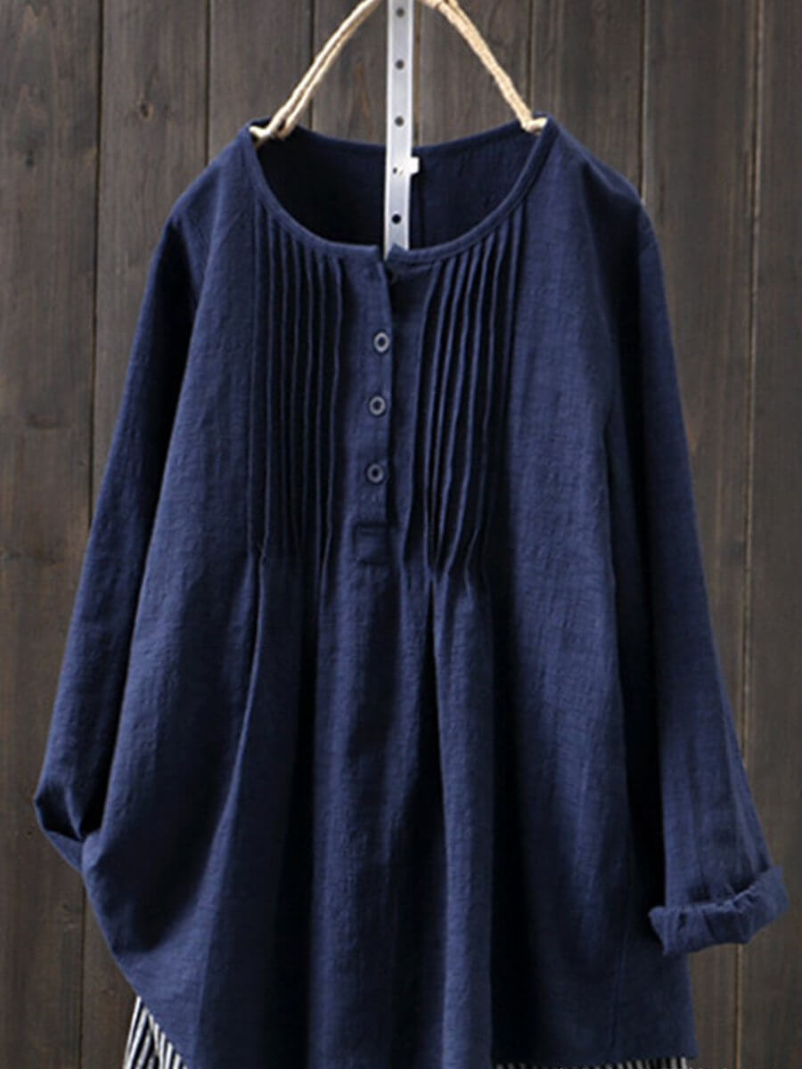 Women's retro cotton linen casual shirt. Loose fit, breathable, vintage style button-down for everyday summer wear.