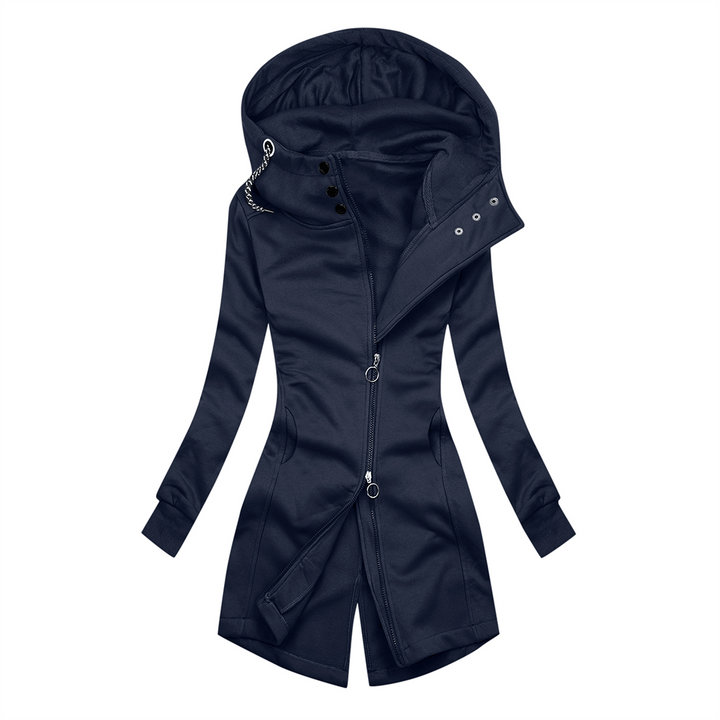 Cozy women's slim fit hoodie jacket, featuring a turtleneck for warmth, great for casual or athleisure wear.