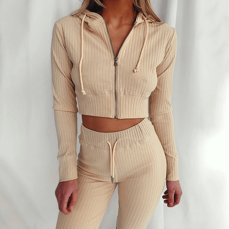 Women's slim fit hoodie & tracksuit set, perfect for athleisure & comfort wear.