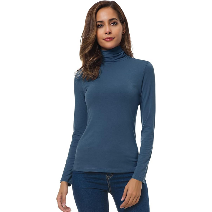 Women's elegant slim fit turtleneck sweater, a versatile long sleeve top for casual chic and layering.