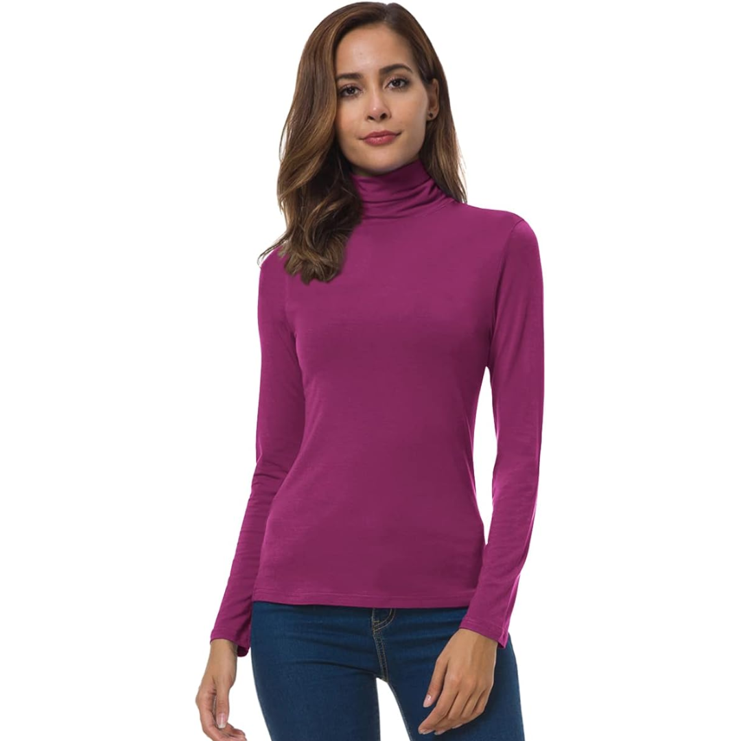 Versatile ladies' slim fit turtleneck sweater, perfect for casual chic fall and winter outfits.