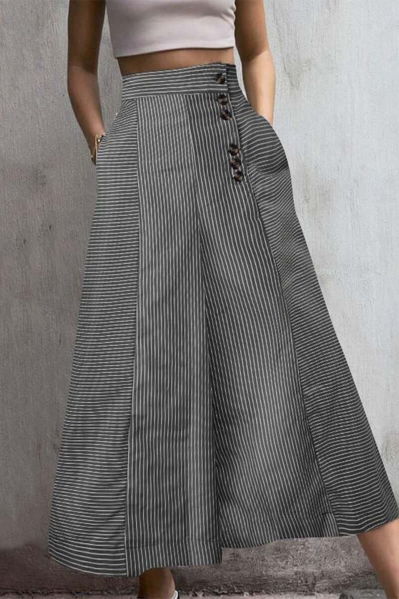 Elegant women's fashion pants: striped, high-waist, wide-leg design for comfortable, stylish casual wear.