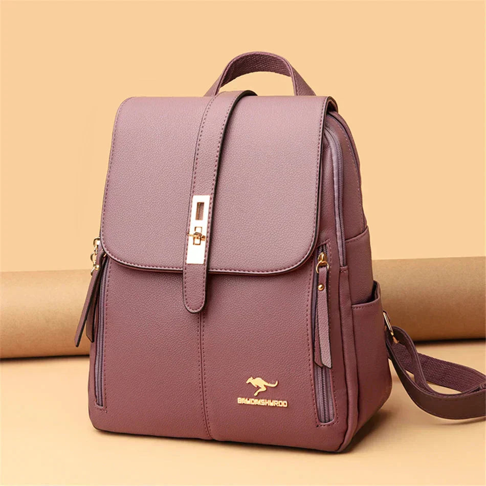 Elegant women's leather backpack for daily use, combining style and practical organization for urban life.