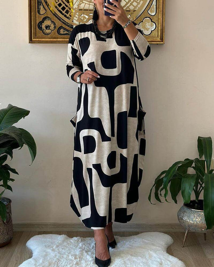 Women's trendy printed long sleeve dress; perfect for effortless casual or elegant spring/fall fashion.