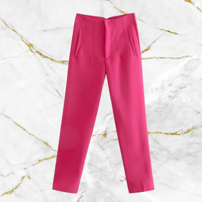 Versatile women's high-waist pencil pants, vintage style, suitable for office & casual chic.