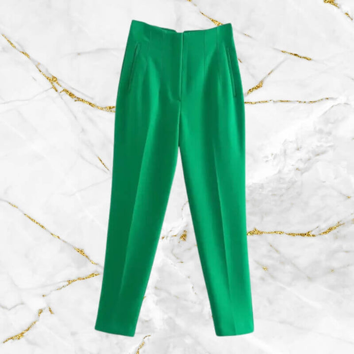 Comfortable slim-fit women's high-waist pencil pants, vintage elegant classic trousers.