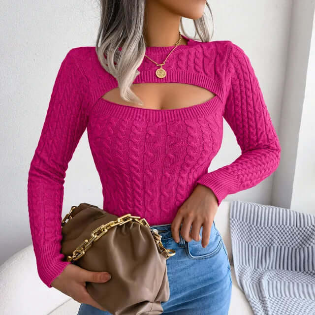 Women's vintage knitted pullover sweater in a cozy beige, perfect for winter warmth & elegant style.