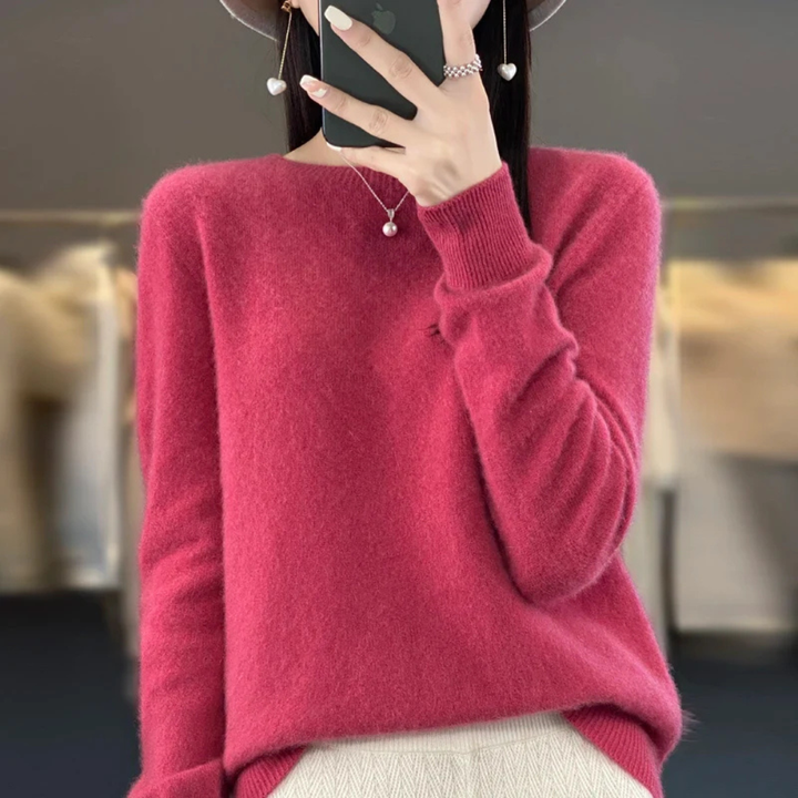 Casual chic women's long sleeve crewneck, a soft warm pullover for cool weather.