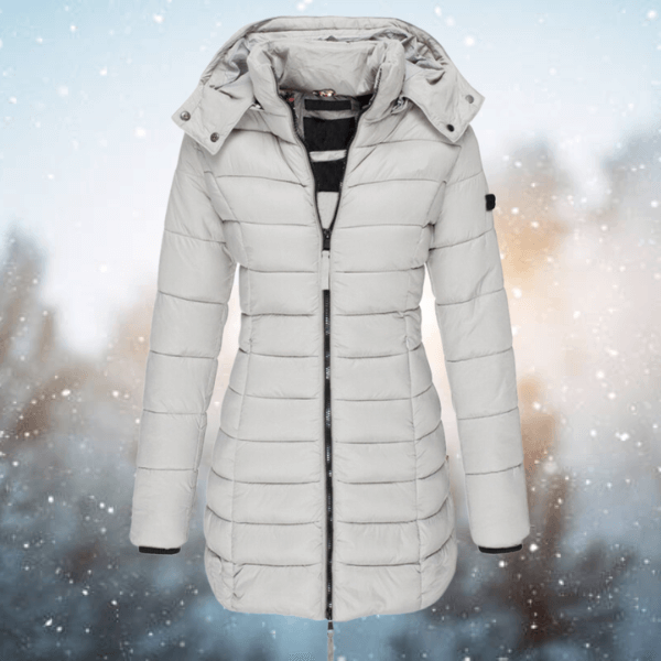 Ladies stylish longline puffer coat, heavily padded for superior winter warmth and fashionable outerwear.