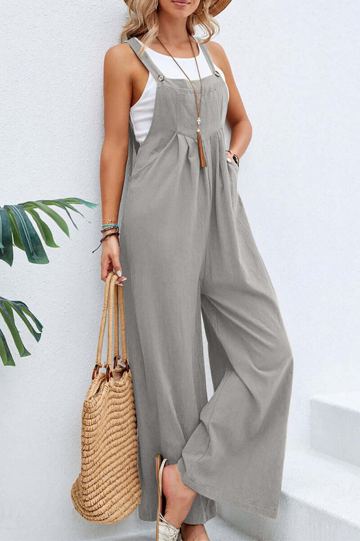 Women's apparel: full-length wide neck spaghetti strap jumpsuit, comfortable and stylish.