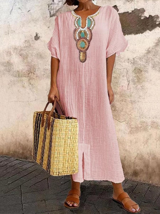Women's airy kaftan dress in light blue, flowing silhouette, perfect for summer elegance and comfort, versatile styling.