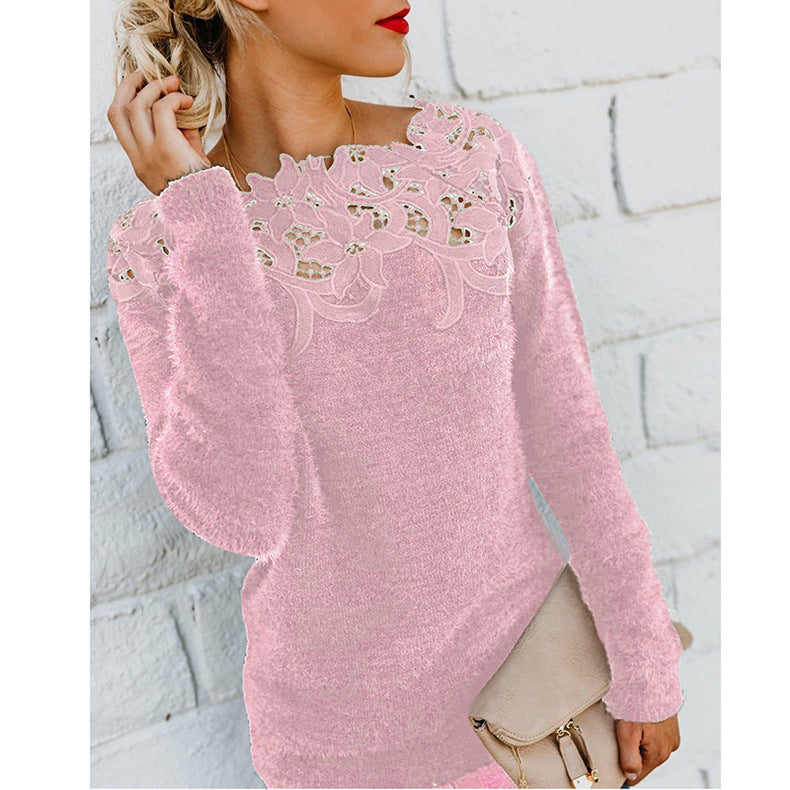 "Women's breathable floral jumper, minimalist design in soft hues, sustainable cotton blend, all-season knitwear"