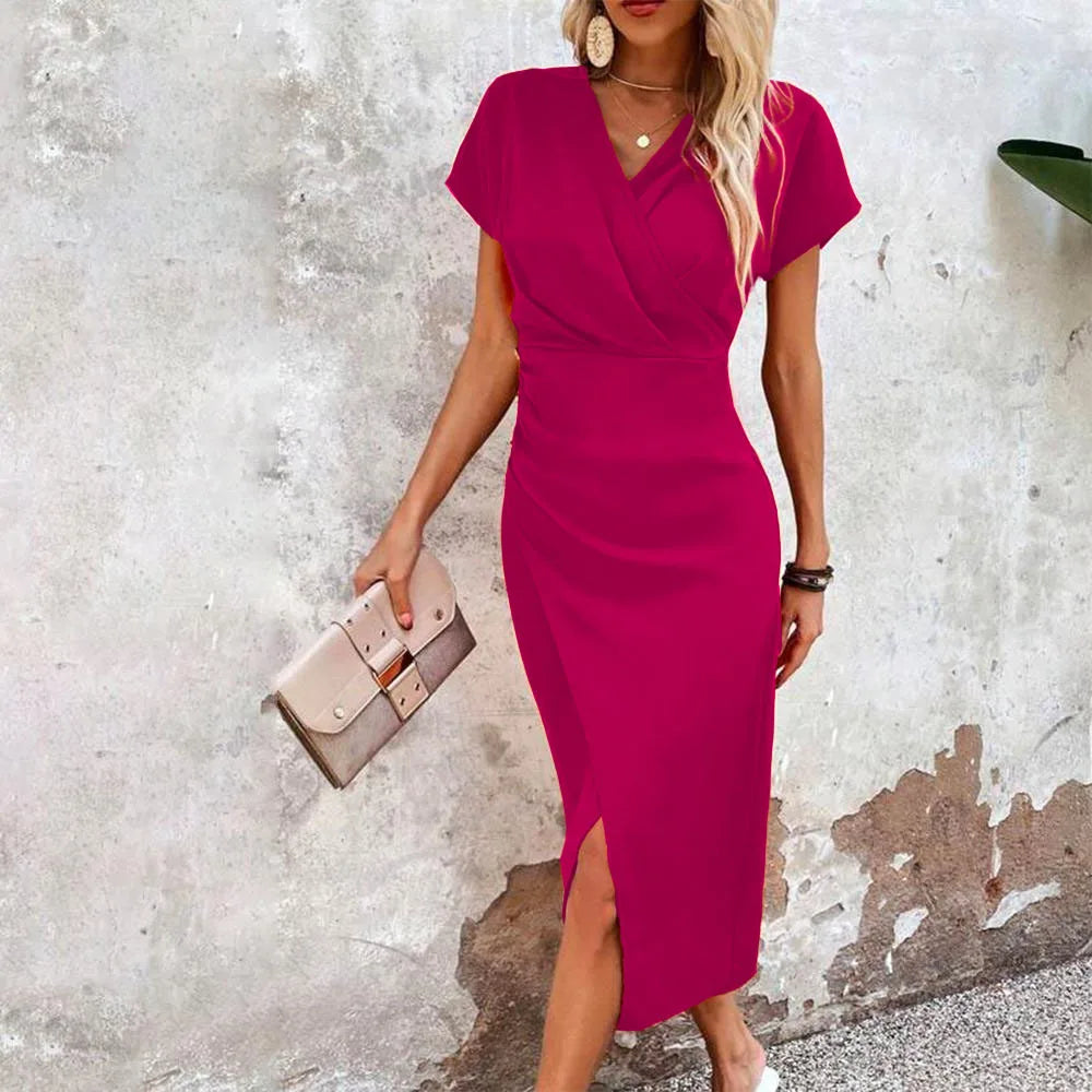 Women's Casual V-Neck Mini Dress, relaxed fit, flattering V-neckline, perfect for day or evening, chic and lightweight.
